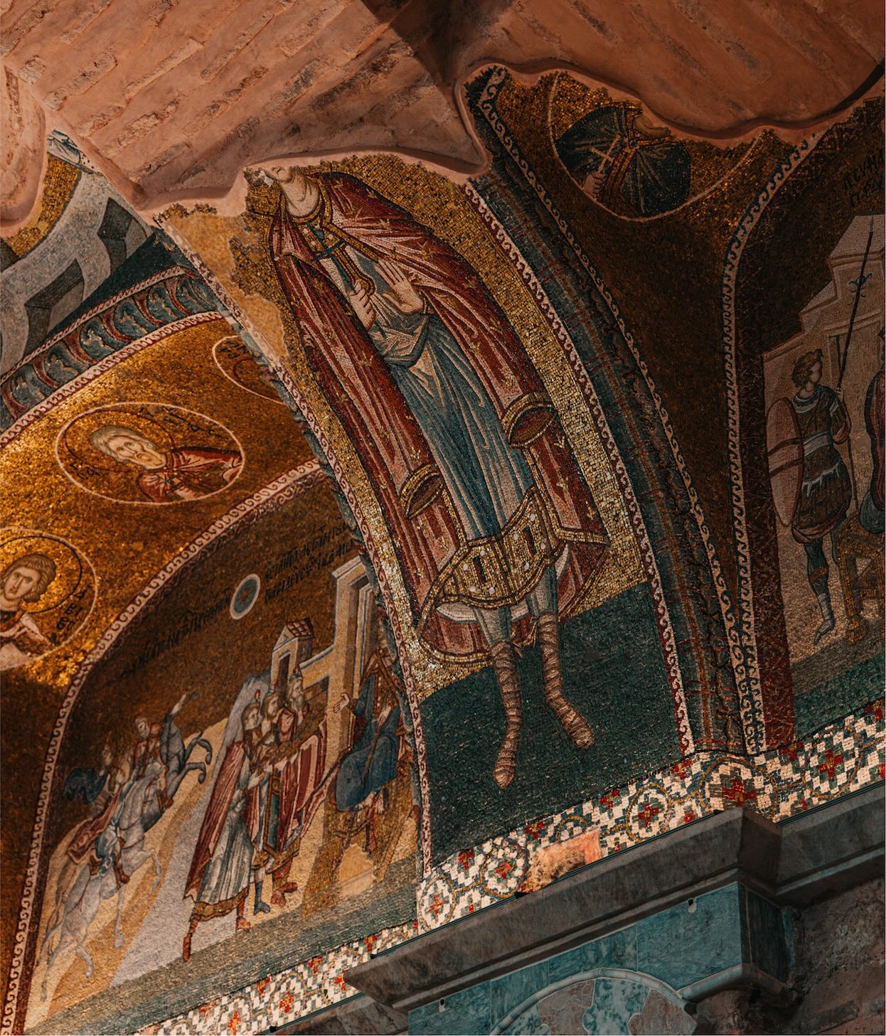 Historic mosaic ceiling with religious figures